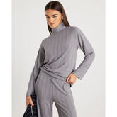 Grey Long Sleeve Wide Ribbed Top