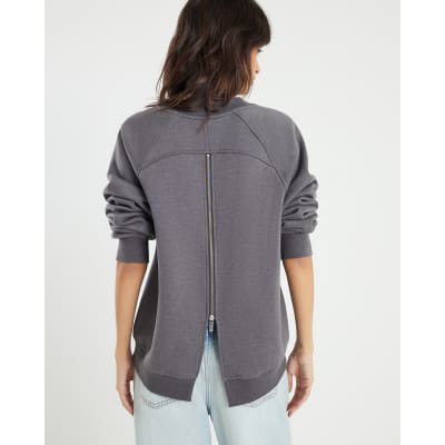 Grey Long Sleeve Zip Back Sweatshirt