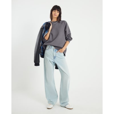 Grey Long Sleeve Zip Back Sweatshirt