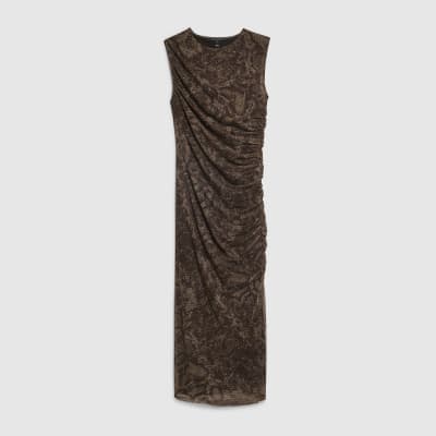 Grey Mesh Snake Print Sleeveless Maxi Dress
