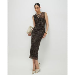 Grey Mesh Snake Print Sleeveless Maxi Dress