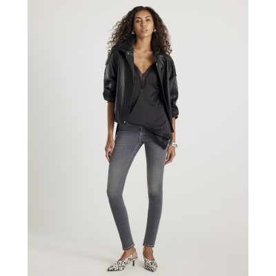 Grey Mid Rise Sculpt Skinny Jeans