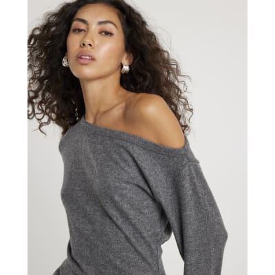 Grey Off Shoulder Cosy Top