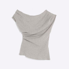 Grey Off Shoulder Draped Textured Top