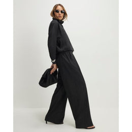Grey Pinstripe Elastic Wide Leg Trousers