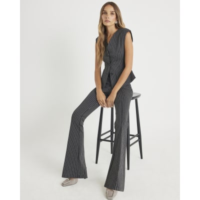 Grey Pinstripe Flared Leg Trousers