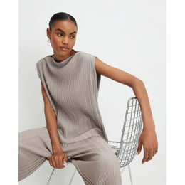 Grey Plisse Sleeveless Asymmetric Hem Top