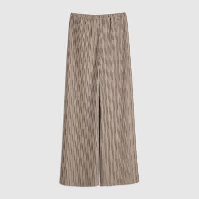 Grey Plisse Wide Leg Trousers