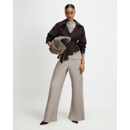 Grey Plisse Wide Leg Trousers