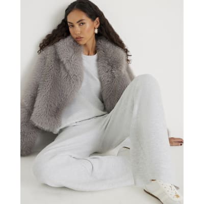 Grey Premium Drawstring Wide Leg Joggers