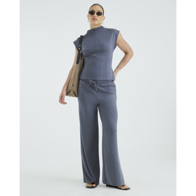Grey premium High Neck Short Sleeve Top
