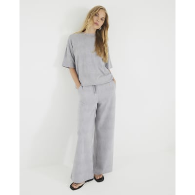 Grey Premium High Waisted Wide Leg Joggers