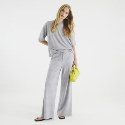 Grey Premium High Waisted Wide Leg Joggers