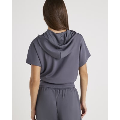 Grey Premium Short Sleeve Hooded Top