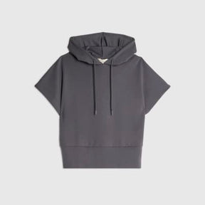 Grey Premium Short Sleeve Hooded Top
