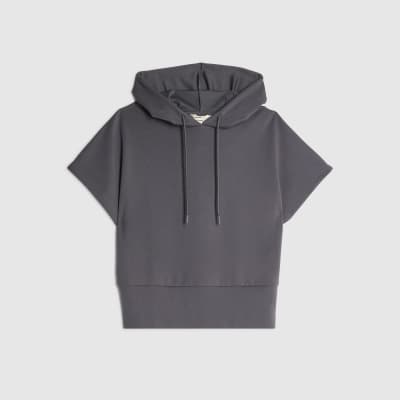 Grey Premium Short Sleeve Hooded Top