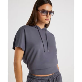 Grey Premium Short Sleeve Hooded Top