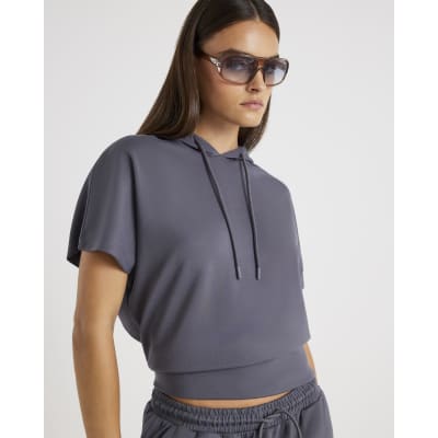 Grey Premium Short Sleeve Hooded Top