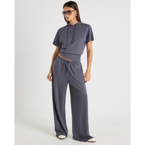 Grey Premium Short Sleeve Hooded Top