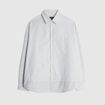 Grey Regular Fit Double Layer Stripe Shirt