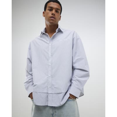 Grey Regular Fit Double Layer Stripe Shirt