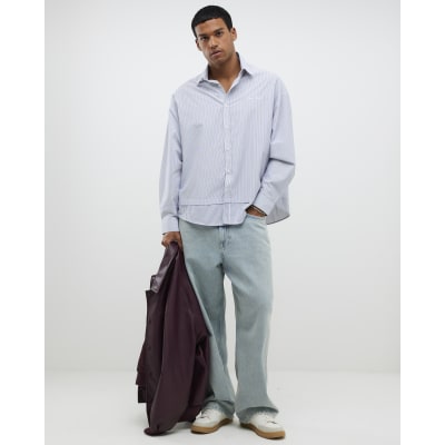 Grey Regular Fit Double Layer Stripe Shirt