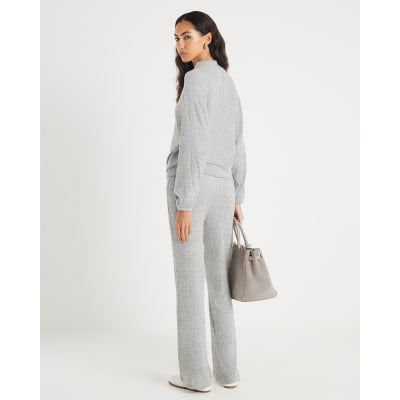 Grey Ribbed Batwing Knitted Set