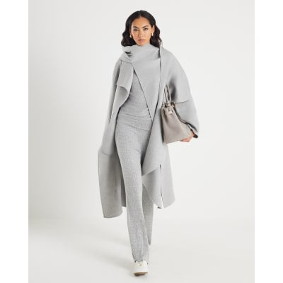 Grey Ribbed Batwing Knitted Set