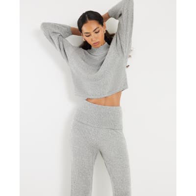 Grey Ribbed Batwing Knitted Set