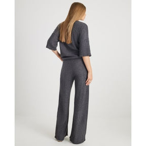 Grey Ribbed Wide Leg Trousers
