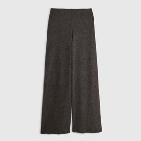 Grey Ribbed Wide Leg Trousers
