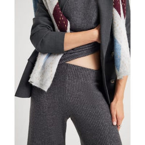 Grey Ribbed Wide Leg Trousers