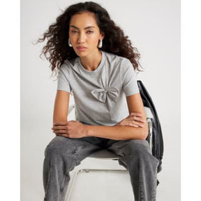 Grey Short Sleeve Bow Diamante T-shirt
