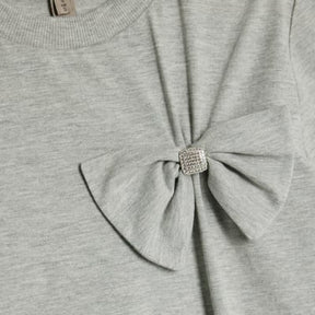 Grey Short Sleeve Bow Diamante T-shirt