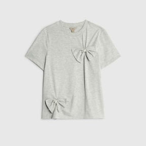 Grey Short Sleeve Bow Diamante T-shirt