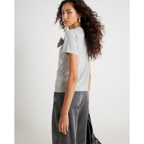 Grey Short Sleeve Bow Diamante T-shirt