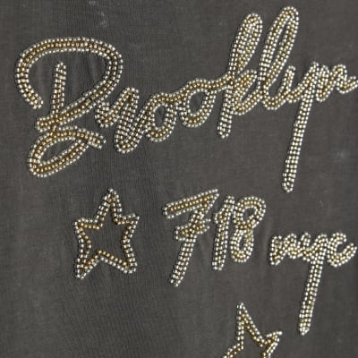 Grey Short Sleeve Brooklyn NYC Beaded T-shirt
