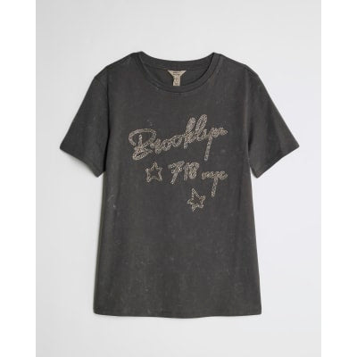 Grey Short Sleeve Brooklyn NYC Beaded T-shirt