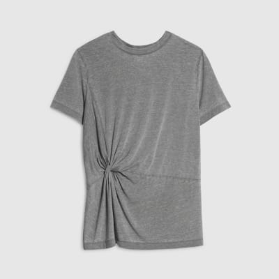 Grey Short Sleeve Burnout Twist Front T-shirt