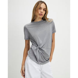 Grey Short Sleeve Burnout Twist Front T-shirt