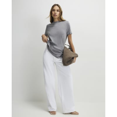 Grey Short Sleeve Burnout Twist Front T-shirt