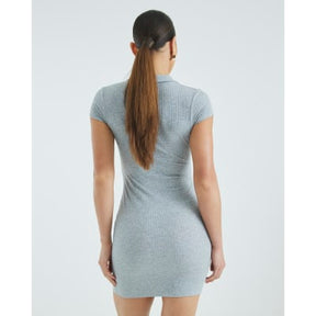 Grey Short Sleeve Button Polo Mini Dress