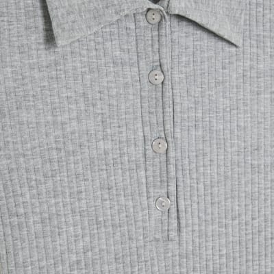 Grey Short Sleeve Button Polo Mini Dress