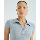 Grey Short Sleeve Button Polo Mini Dress