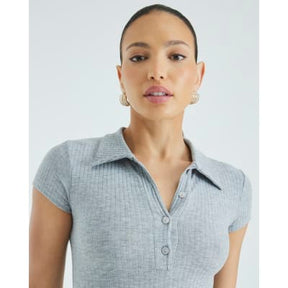 Grey Short Sleeve Button Polo Mini Dress