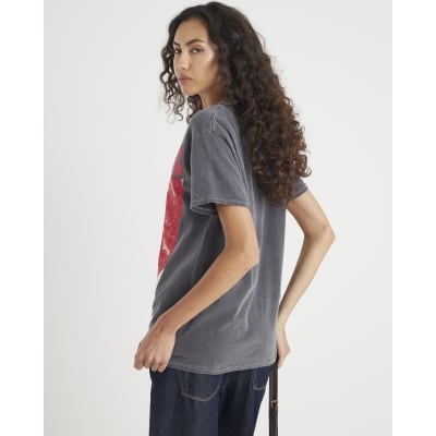 Grey Short Sleeve Cerises Photo Print T-shirt