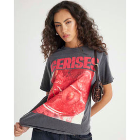 Grey Short Sleeve Cerises Photo Print T-shirt