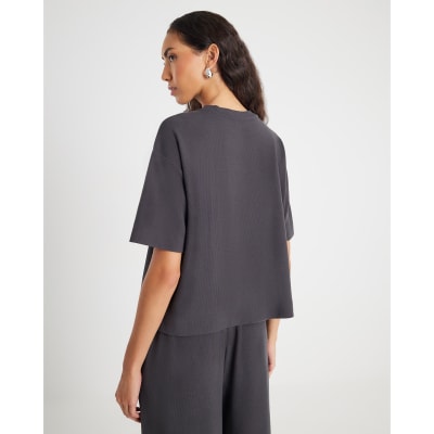 Grey Short Sleeve Cosy Boxy T-Shirt