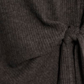 Grey Short Sleeve Cosy Ribbed Tie Detail Top