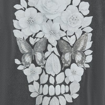 Grey Short Sleeve Diamante Skull T-shirt